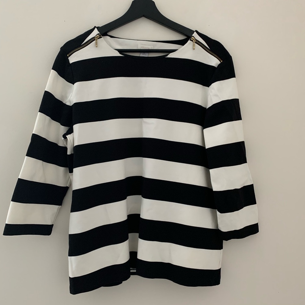 Chico's Striped 3/4 Sleeve Shirt
